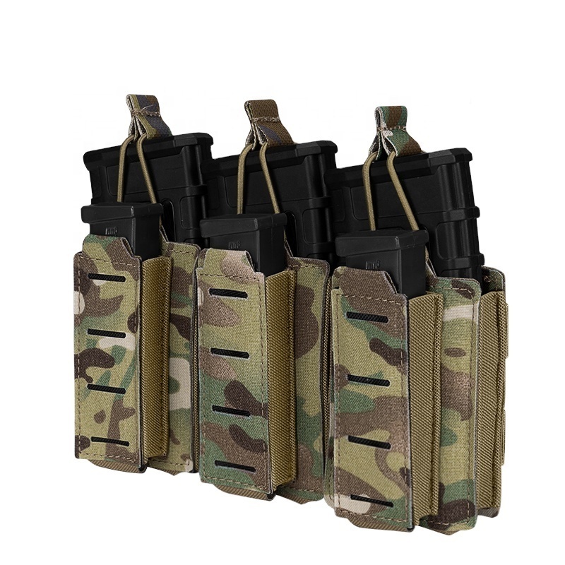 IDOGEAR Triple Mag Pouch Elastic Tactical Open Top MOLLE Kangaroo Magazine Pouch for for  5.56mm & 9mm Mags