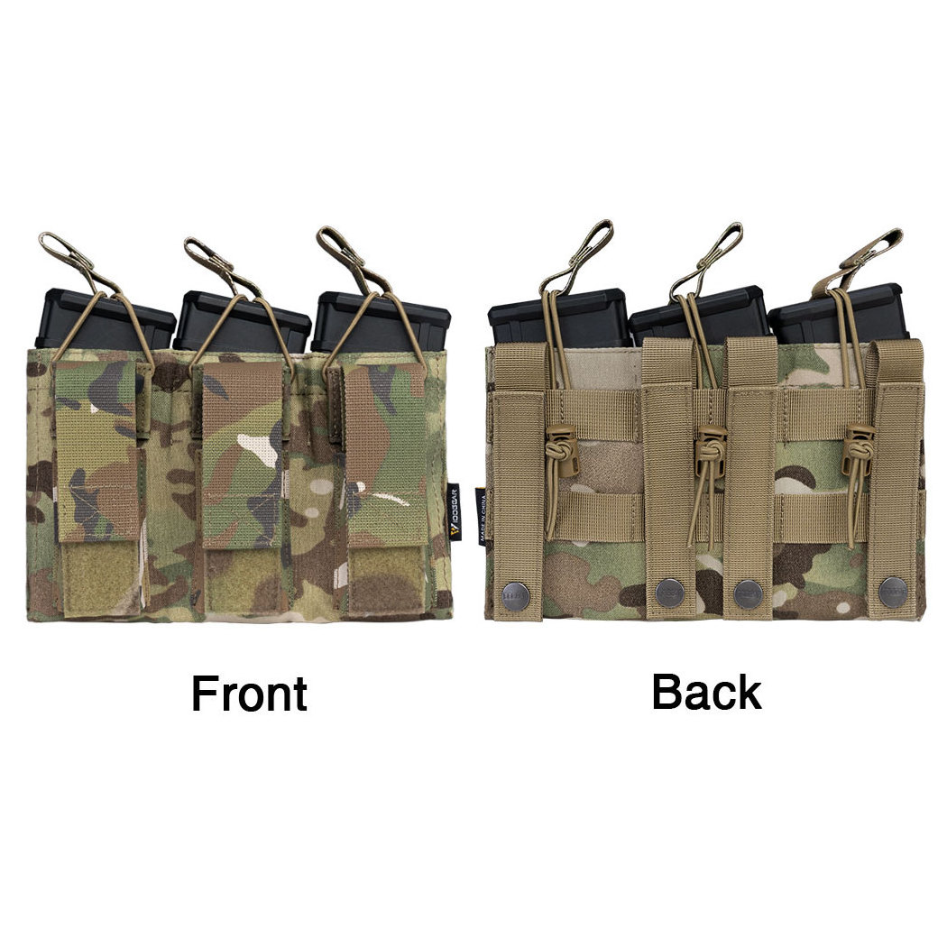 IDOGEAR 500D Nylon Stack Kangaroo Mag Pouch Camo Molle Triple Magazine Pouch for 5.56mm 9mm Mags