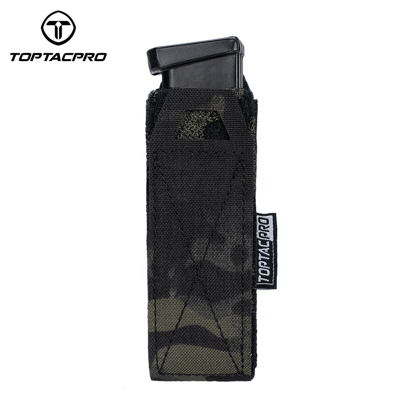 TOPTACPRO Tactical Laser Cutting Camo Magazine Carrier Pouch Single Mag Holster Single Magazine Pouch for 9mm