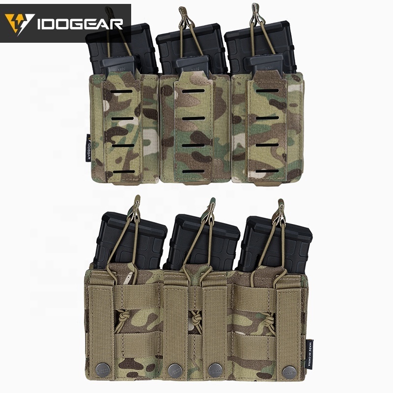 IDOGEAR Triple Mag Pouch Elastic Tactical Open Top MOLLE Kangaroo Magazine Pouch for for  5.56mm & 9mm Mags