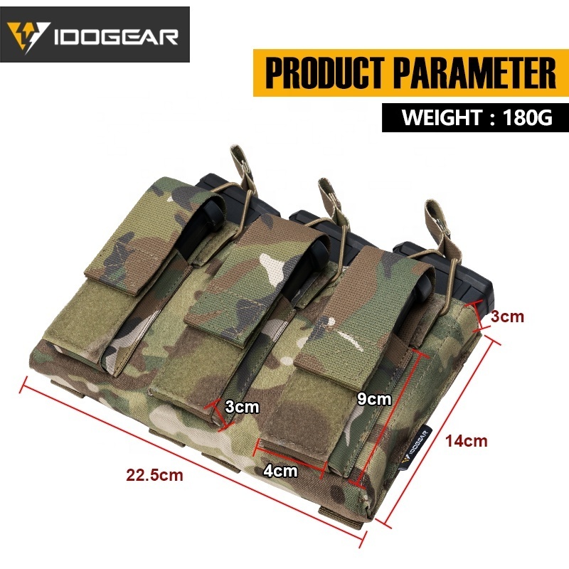 IDOGEAR 500D Nylon Stack Kangaroo Mag Pouch Camo Molle Triple Magazine Pouch for 5.56mm 9mm Mags