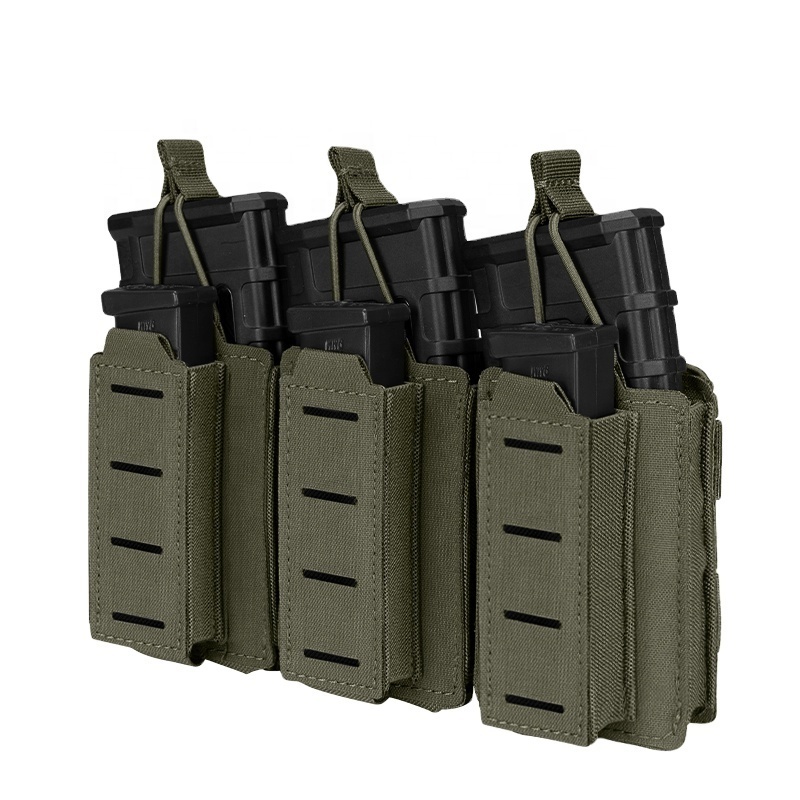 IDOGEAR 5.56mm & 9mm Triple Mag Pouch Elastic Tactical Open Top MOLLE Kangaroo Magazine Pouch for Tactical Vest