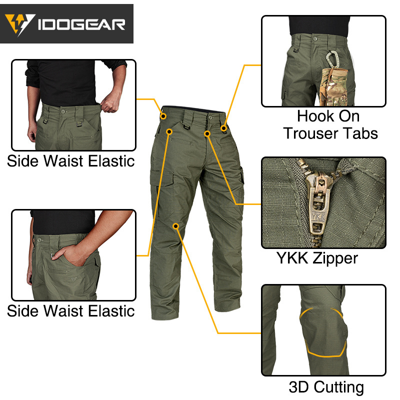 IDOGEAR BSR Tactical Pants Ranger Green Multi Pants Pockets Outdoor Trousers Urban Cargo Pants for Men