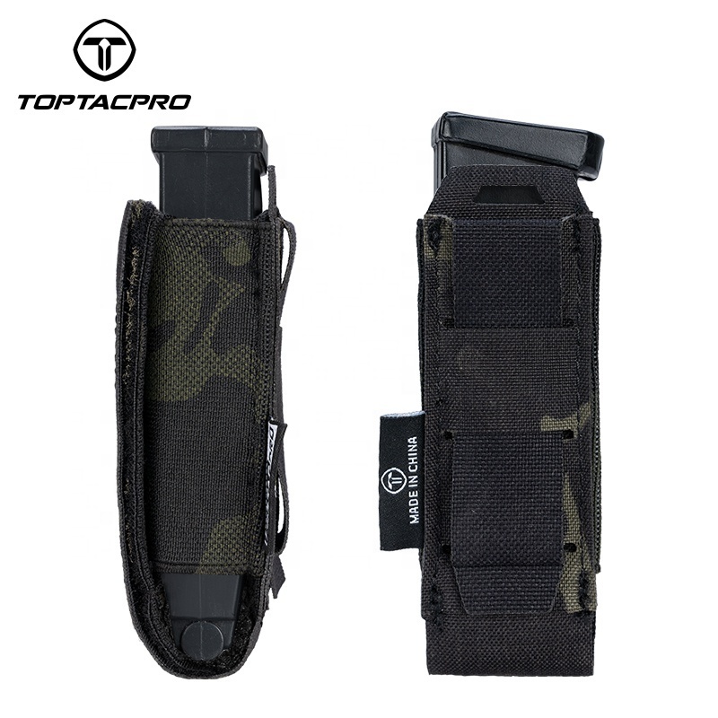 TOPTACPRO Tactical Laser Cutting Camo Magazine Carrier Pouch Single Mag Holster Single Magazine Pouch for 9mm