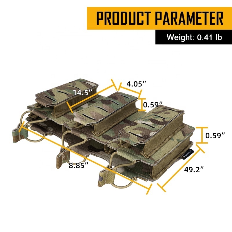 IDOGEAR Triple Mag Pouch Elastic Tactical Open Top MOLLE Kangaroo Magazine Pouch for for  5.56mm & 9mm Mags