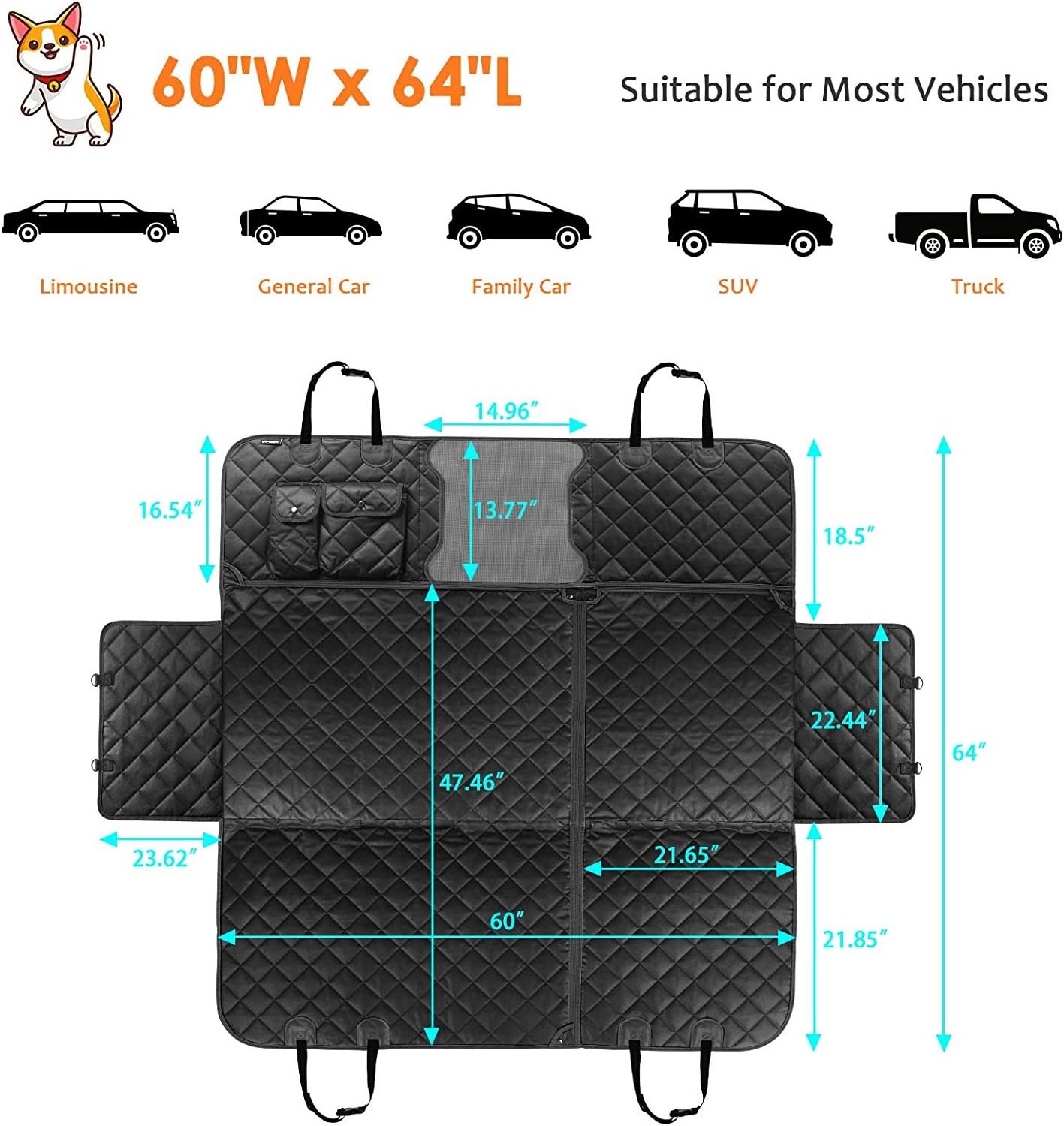 100% Waterproof Dog Car Seat Covers Scratch Proof Nonslip Pet Car Hammock Dog Car Bed Truck Seat Cover for Back Seat