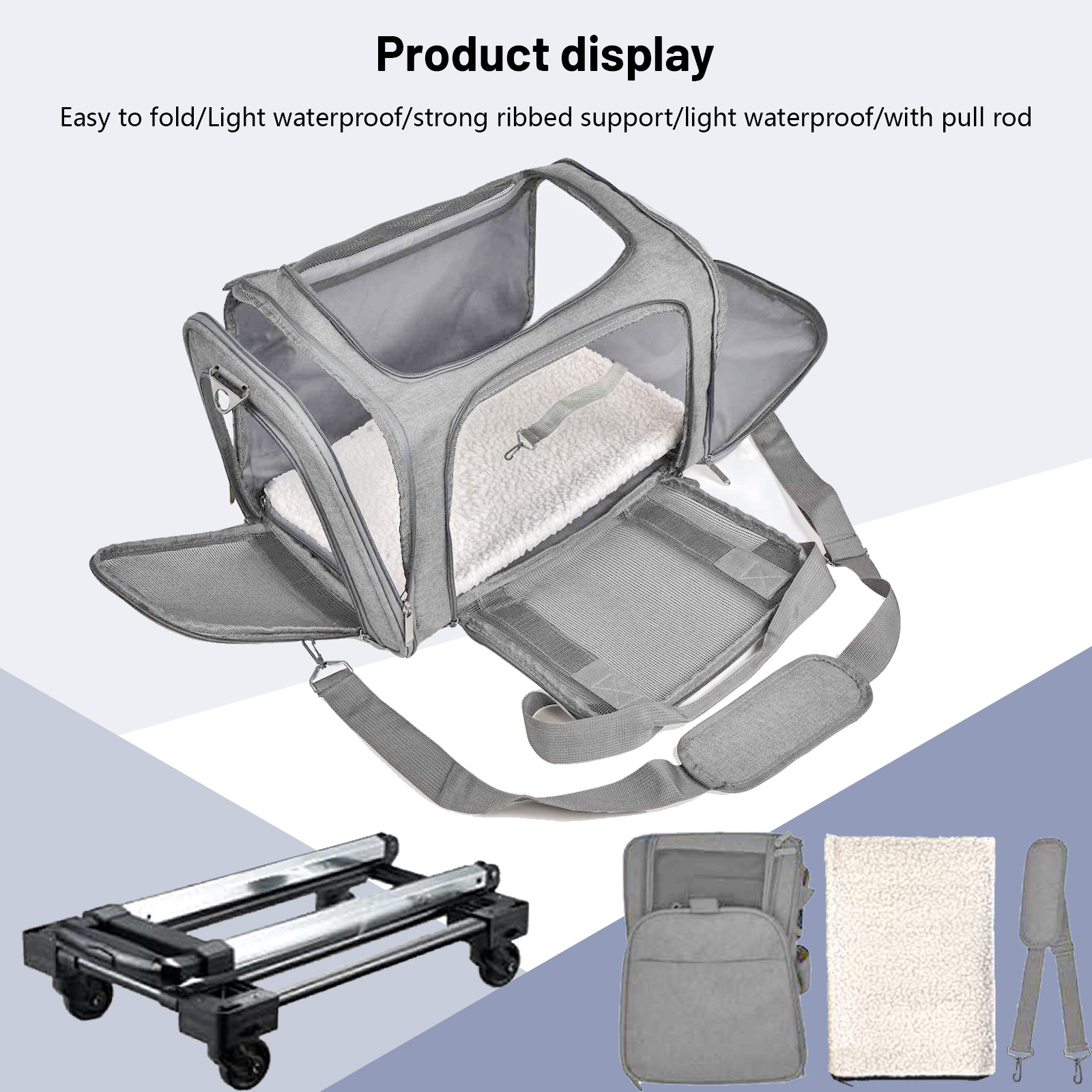 Airline Approved  Puppy Stroller Detachable and Foldable Pet Travel Bag Cat Carrier with Wheels