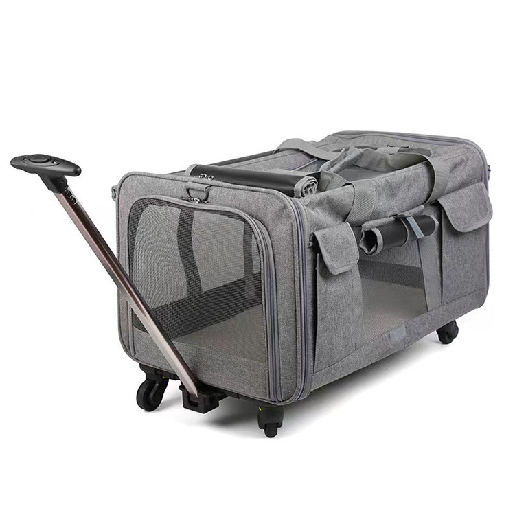 Large Rolling Collapsible Cat Carrier Small Dog Pet Car Travel Carrier with Rollers Wheels Carrier