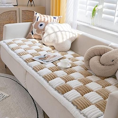 Funny Couch Magic Sofa Cover Cotton Protective Couch Cover Plaid Cream-Coloured Large Plaid Square Pet Mat Bed Couch Cover