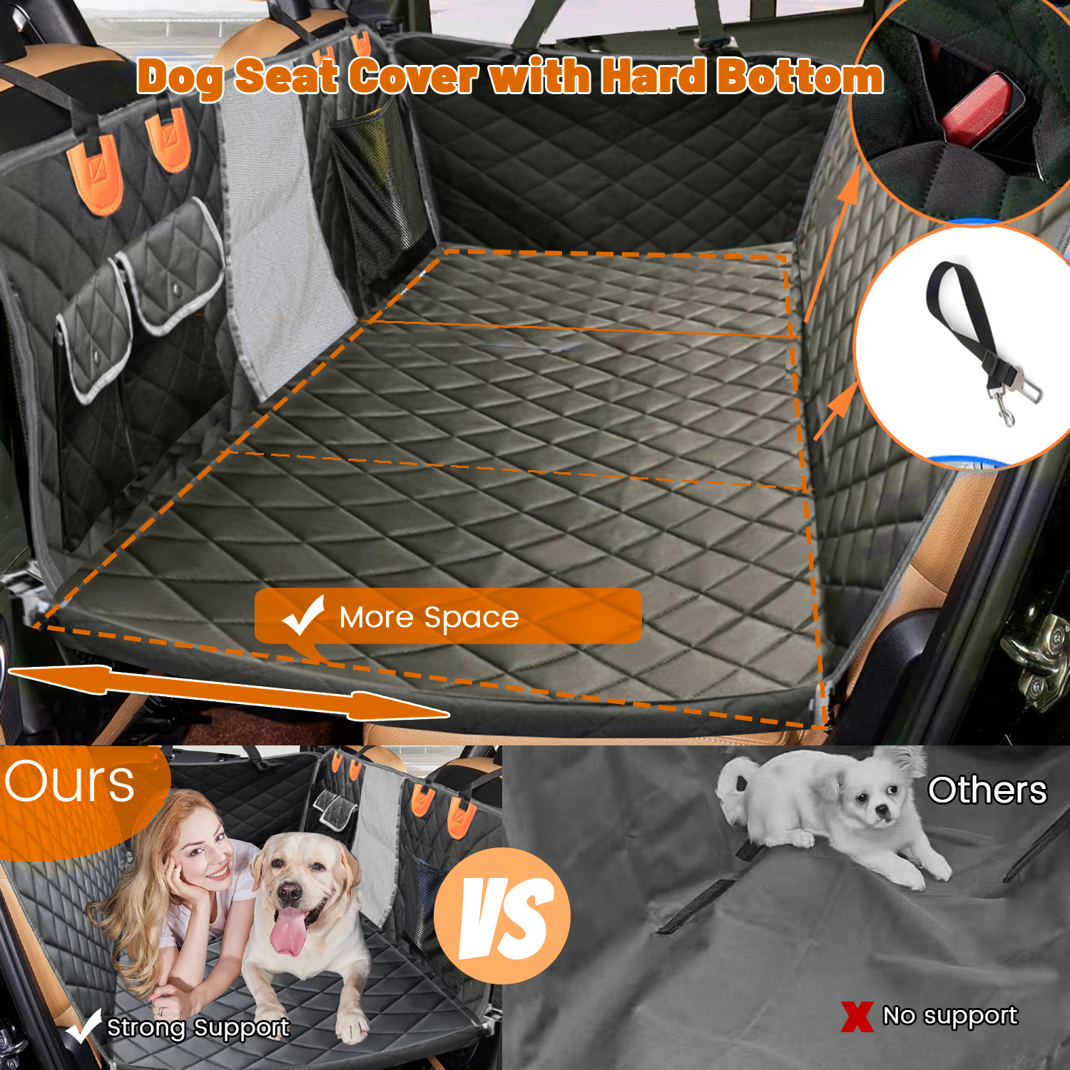 Folding Customized Waterproof Dog Car Seat Reinforced Dog Pet Car Seat Cover for Medium Dogs