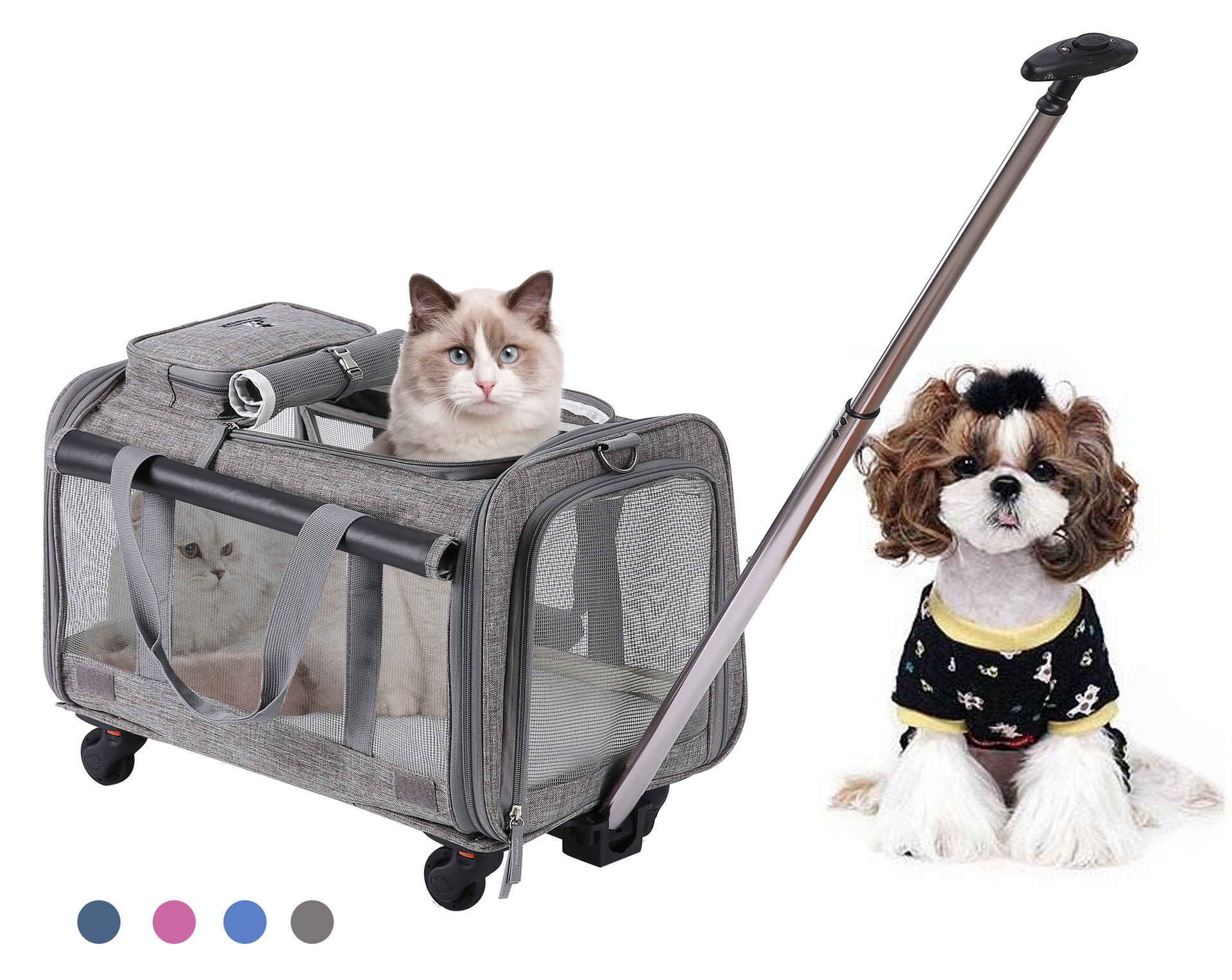 Outdoor travel pet trolley case Large capacity breathable pet cat and dog carrier Luggage Bag with Detachable wheels