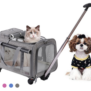 Outdoor travel pet trolley case Large capacity breathable pet cat and dog carrier Luggage Bag with Detachable wheels