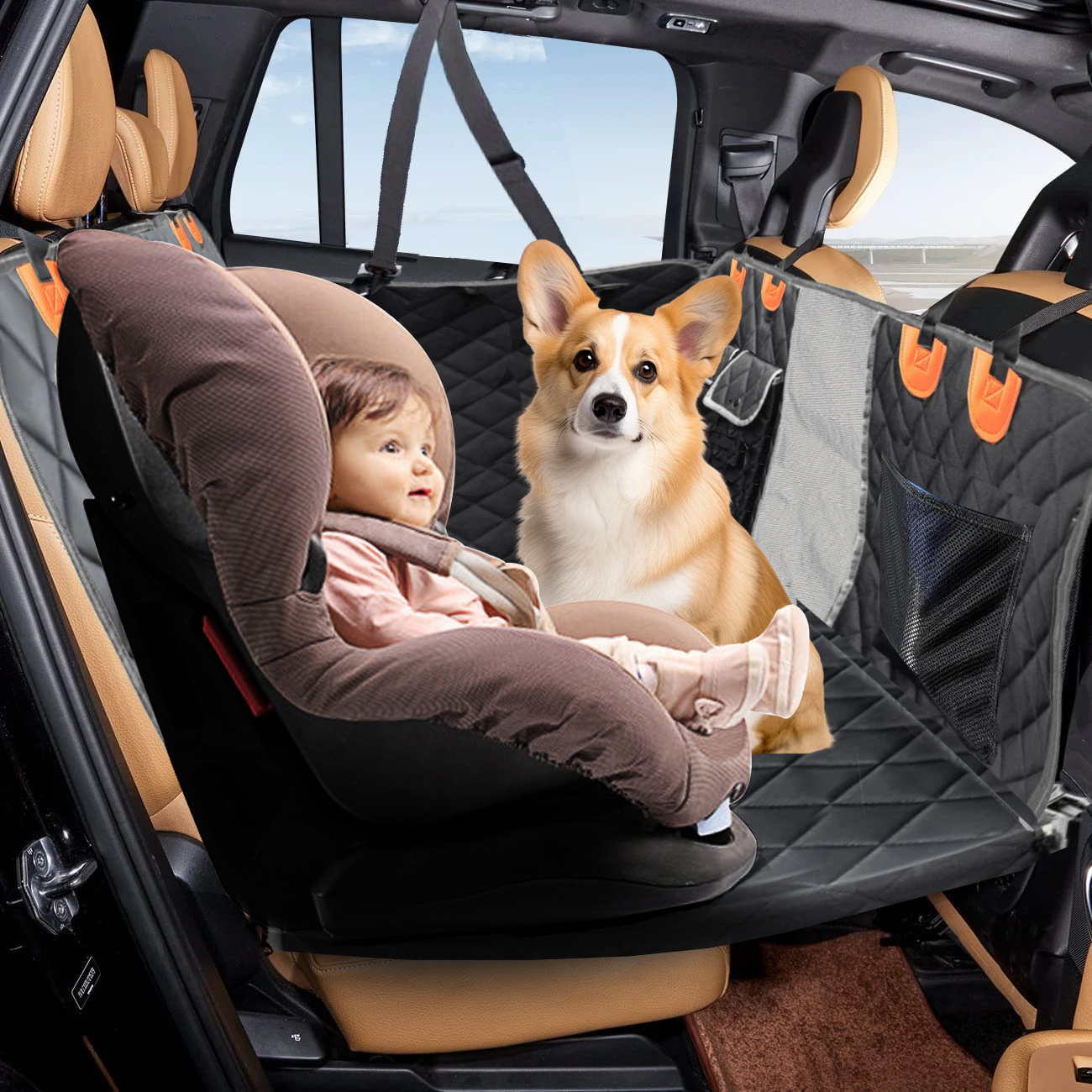 In STOCK Honeycomb Hard Bottom Dog Seat Covers for Cars Dog Hammock Dog Travel Camping Air Mattress Bed Back Seat Extender