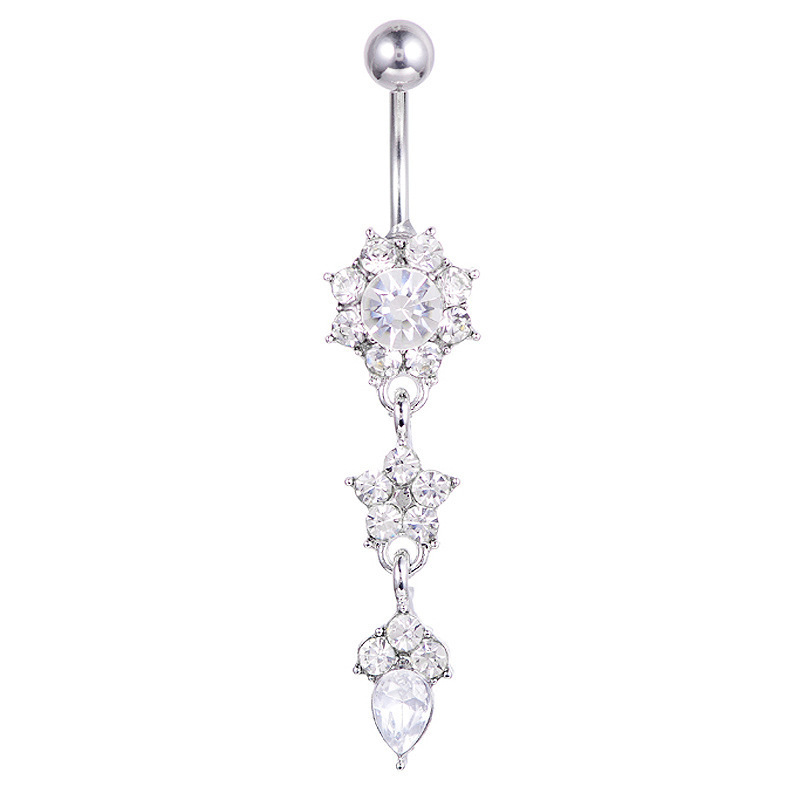 2022 New Fashion Body Stainless Steel Sexy Piercing Navel Nail Crystal Flower Belly Button Rings for Women Girls