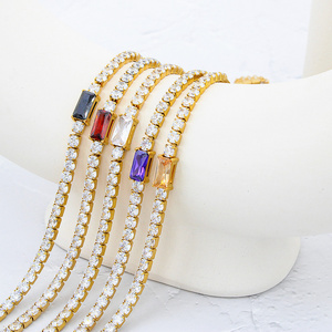 Anti-Allergic 18K Gold Plated Colorful Zircon Bracelet Necklace Stainless Steel Iced Out CZ Zirconia Tennis Chain Necklace