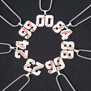 High Quality Stainless Steel Baseball Number Pendant Necklace Number 0 Charm Necklace For Women Men Sport Jewelry