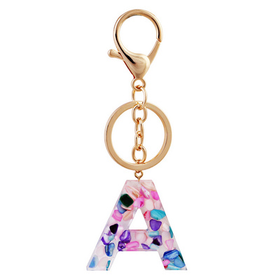 Fashion Creative Colorful Resin Acrylic A-Z 26 Initial Letter Keyrings Acrylic Letter Keychain