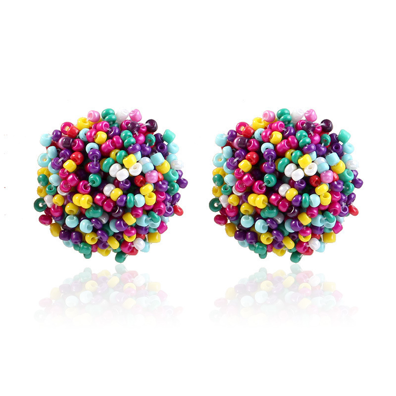 Bohemian Handmade Solid Color Seed Bead Ball Earrings Seed Bead Stud Earrings