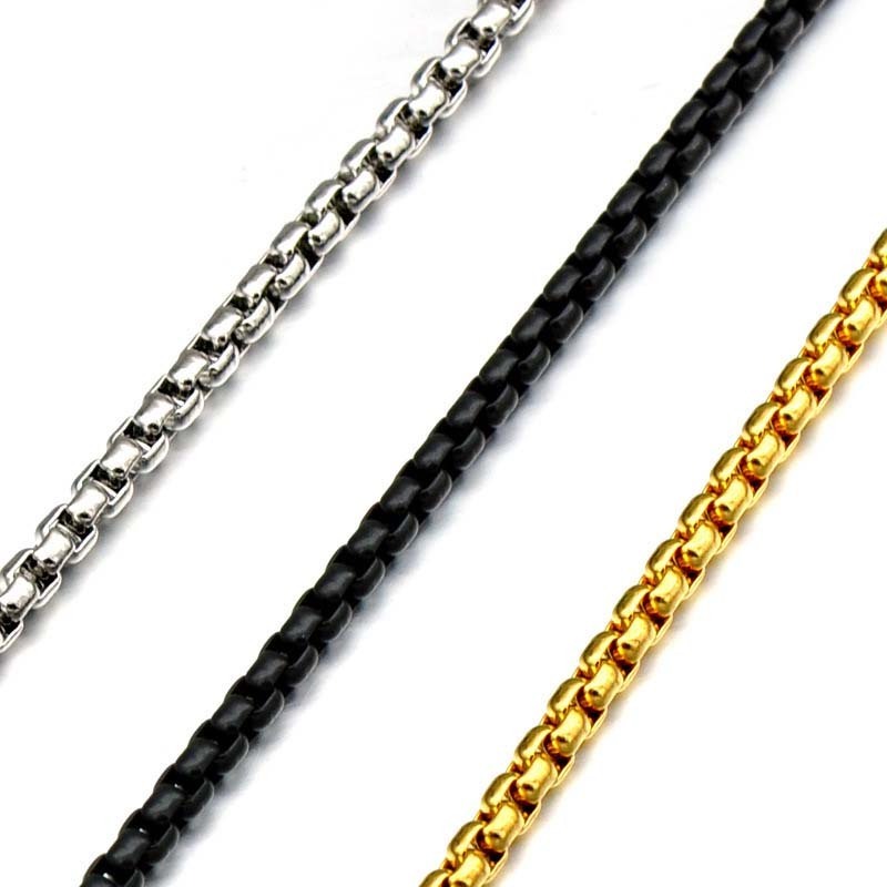 2023 New Arrivals 3mm 20 28 inch Silver Black Gold 316l Titanium Steel Necklace Mens Stainless Steel Round Box Chain Necklace