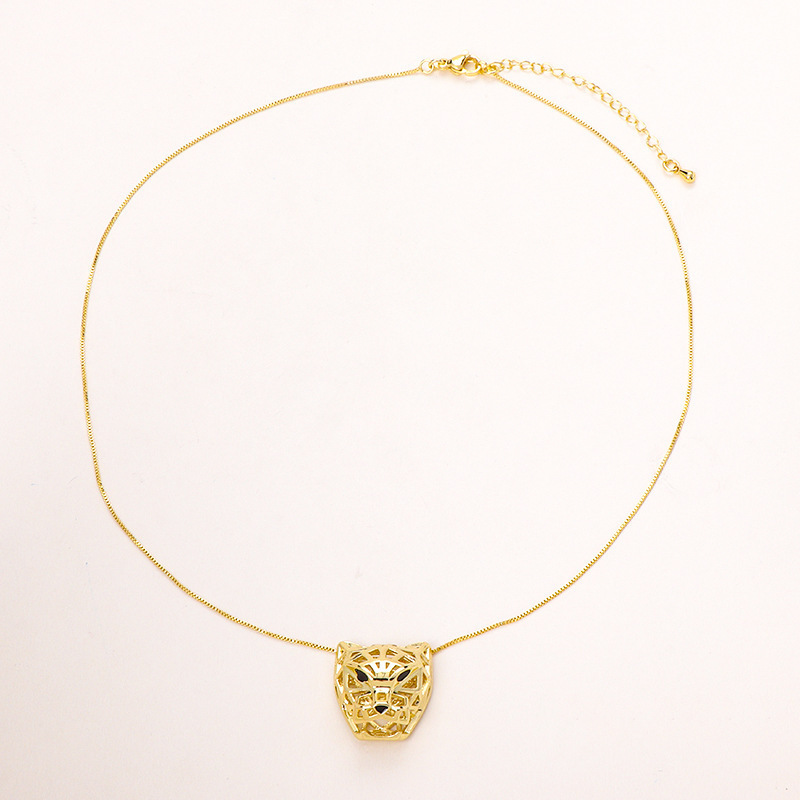 Fashion Gold Plated Metal 3D Hollow Leopard Head Pendant Necklace For Women Lady Hip Hop Use