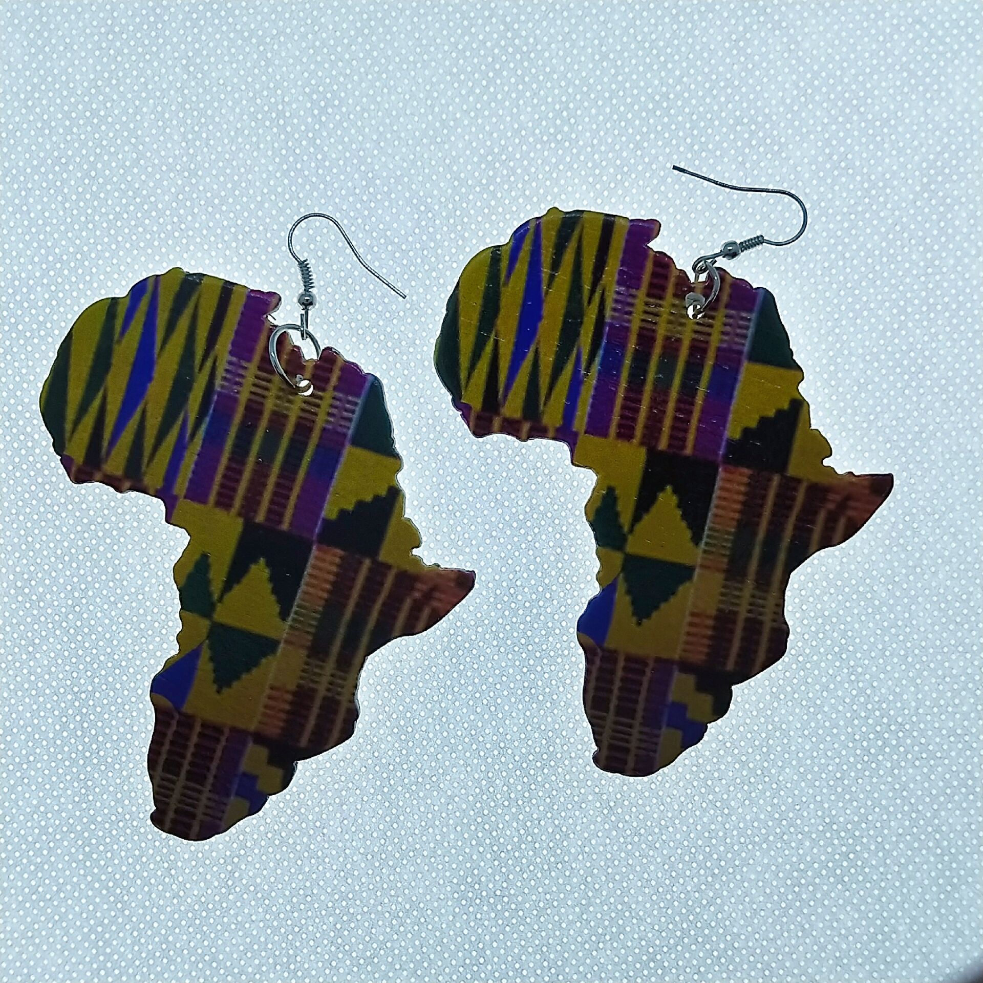 Hot Selling Jewelry Africa Map Outline Wood Earring African Colorful Printed Stripes Geometric Earrings For Women