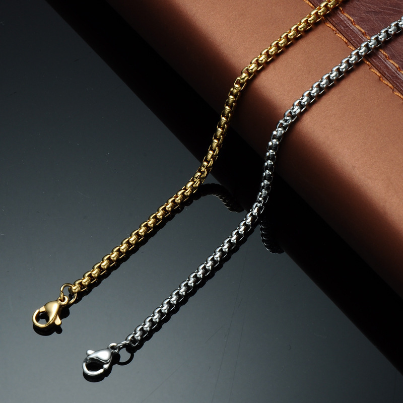 2023 New Arrivals 3mm 20 28 inch Silver Black Gold 316l Titanium Steel Necklace Mens Stainless Steel Round Box Chain Necklace