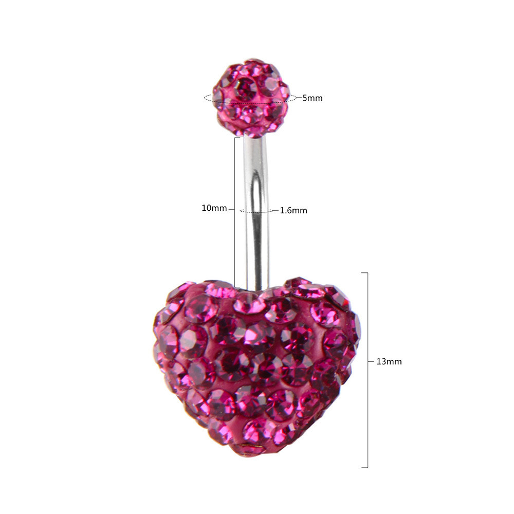 Multi Colors Medical Stainless Steel Ombligo Belly Navel Piercing Jewelry Shambhala Crystal Heart Belly Navel Ring