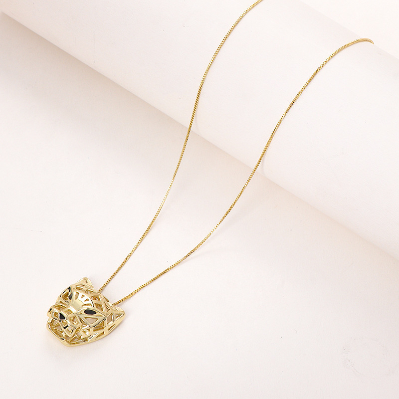 Fashion Gold Plated Metal 3D Hollow Leopard Head Pendant Necklace For Women Lady Hip Hop Use