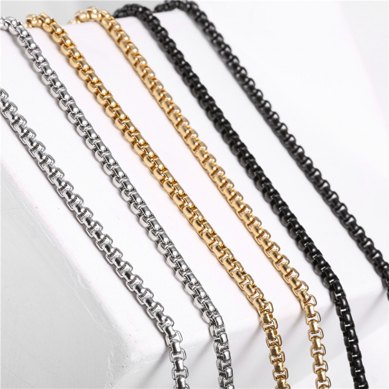 2023 New Arrivals 3mm 20 28 inch Silver Black Gold 316l Titanium Steel Necklace Mens Stainless Steel Round Box Chain Necklace