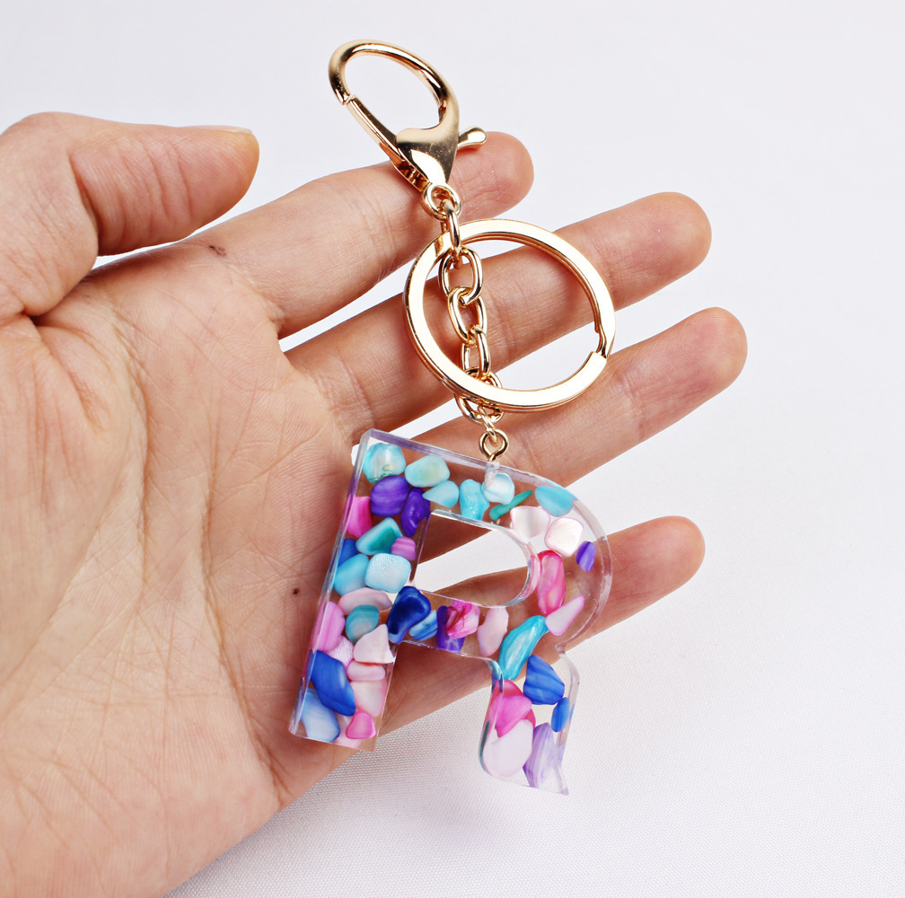 Fashion Creative Colorful Resin Acrylic A-Z 26 Initial Letter Keyrings Acrylic Letter Keychain