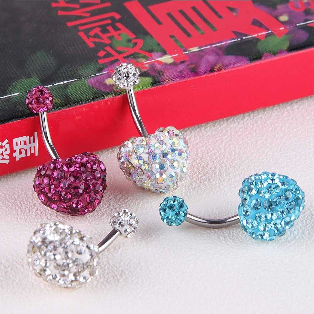 Multi Colors Medical Stainless Steel Ombligo Belly Navel Piercing Jewelry Shambhala Crystal Heart Belly Navel Ring