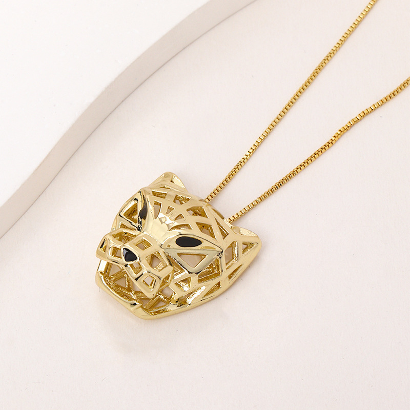 Fashion Gold Plated Metal 3D Hollow Leopard Head Pendant Necklace For Women Lady Hip Hop Use