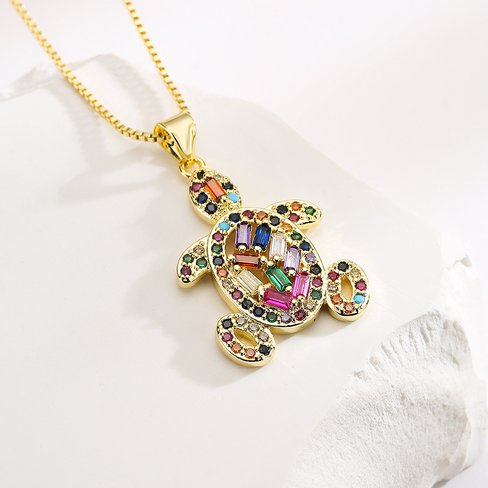 2023 New Arrival Colorful Cubic Zircon Turtle Shape Necklace Chic Gold Plated Full Diamond Umbrella Pendant Necklace