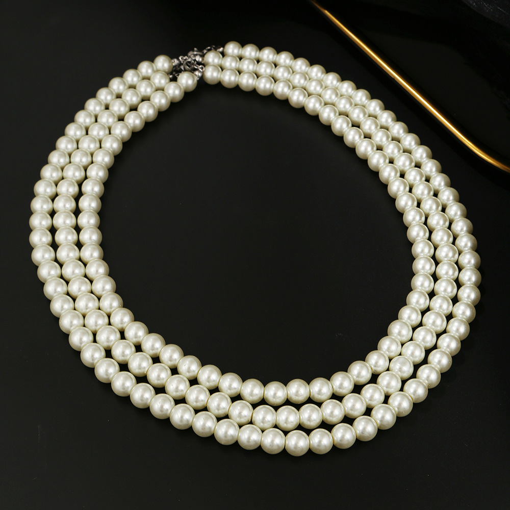 Hip Hops Punk 6mm/8mm/10mm ABS Pearl Beaded Necklace European Pearl Necklace For Men Jewelry