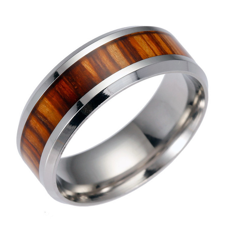 Hawaiian Men's Leak Wood Inlay Tungsten Wedding Band Ring Custom Stainless Steel Wood Rings For Men