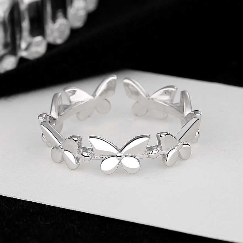 Fashion Sterling Silver Butterfly Opening Ring 18K Gold Plating Butterfly Finger Ring