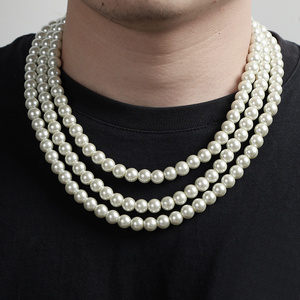 Hip Hops Punk 6mm/8mm/10mm ABS Pearl Beaded Necklace European Pearl Necklace For Men Jewelry