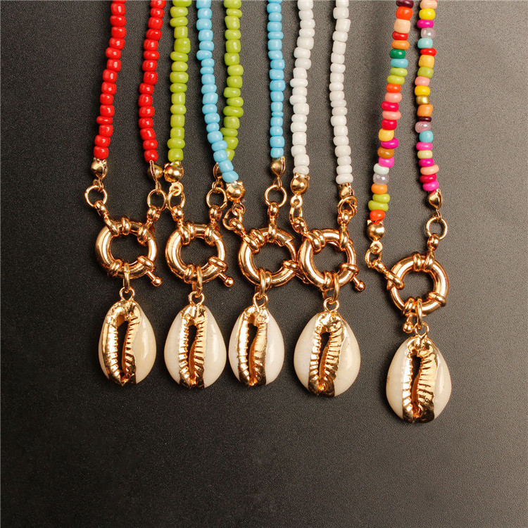 Colorful Seed Beads Alloy Gold Shell Choker Necklace Fashion Trendy Gold Bohemian Summer Cowrie Shell Necklace for Women