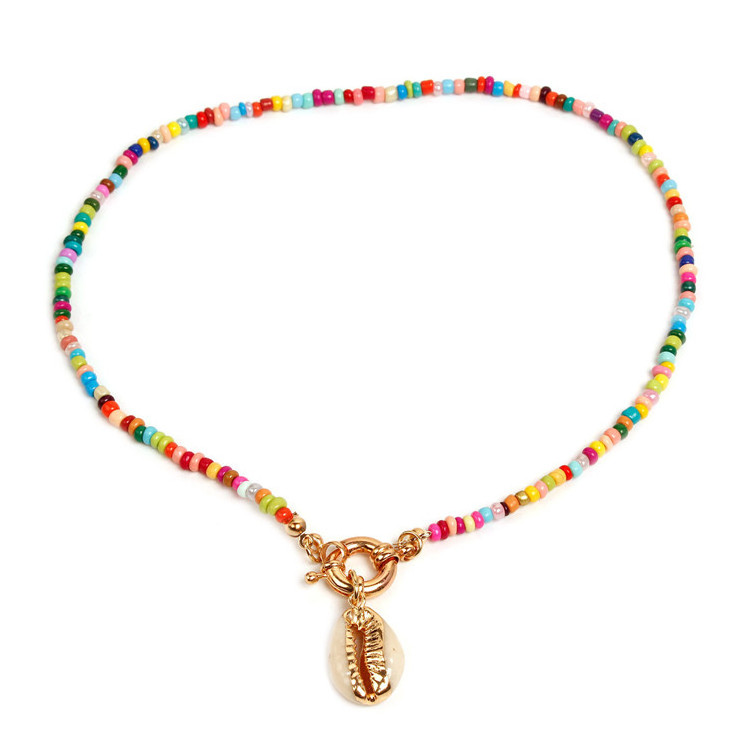 Colorful Seed Beads Alloy Gold Shell Choker Necklace Fashion Trendy Gold Bohemian Summer Cowrie Shell Necklace for Women