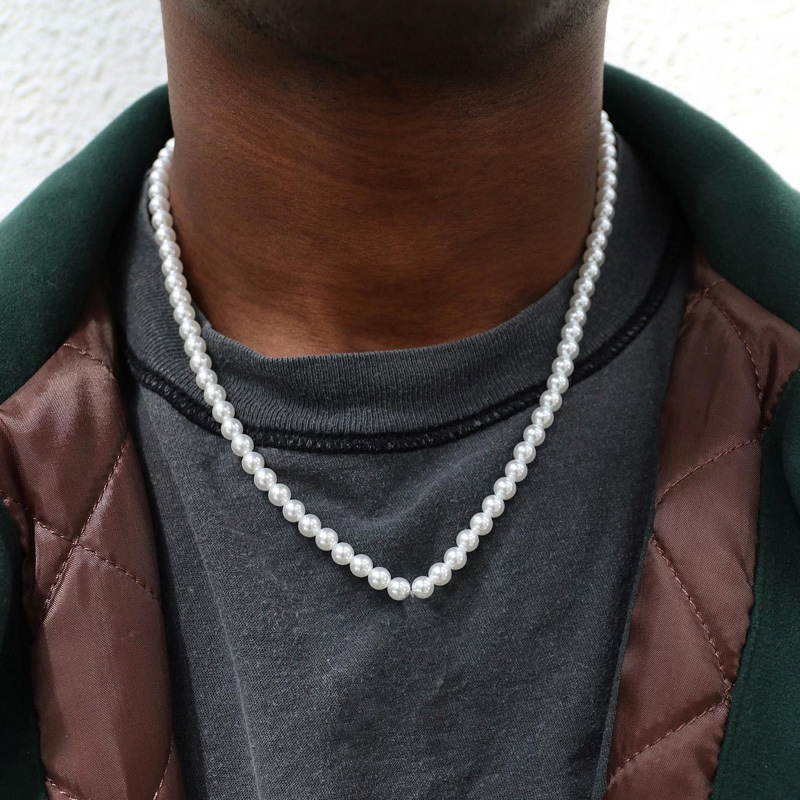 Hip Hops Punk 6mm/8mm/10mm ABS Pearl Beaded Necklace European Pearl Necklace For Men Jewelry