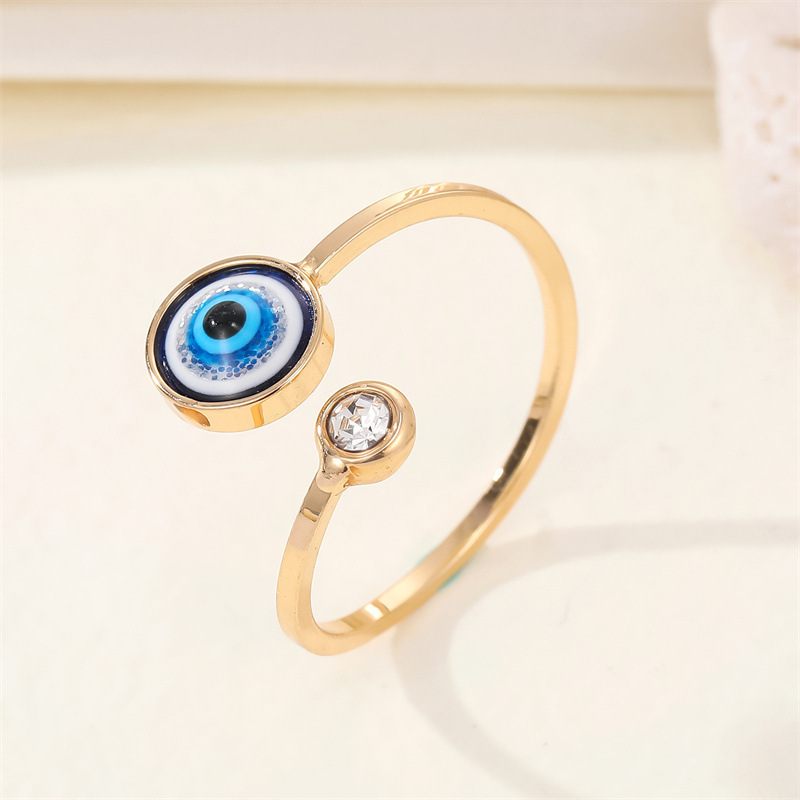 Turkey Jewelry Fashion Zircon Blue Evil Eyes Opening Ring Adjustable Crystal Resin Eye Ring For Girls