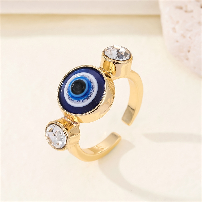 Turkey Jewelry Fashion Zircon Blue Evil Eyes Opening Ring Adjustable Crystal Resin Eye Ring For Girls