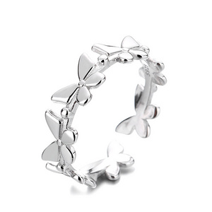 Fashion Sterling Silver Butterfly Opening Ring 18K Gold Plating Butterfly Finger Ring