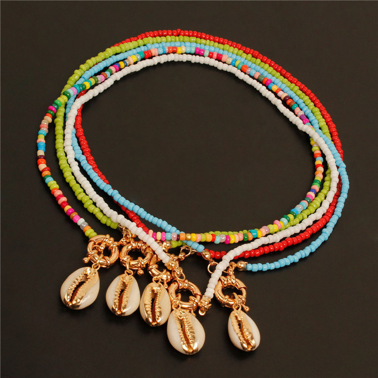 Colorful Seed Beads Alloy Gold Shell Choker Necklace Fashion Trendy Gold Bohemian Summer Cowrie Shell Necklace for Women