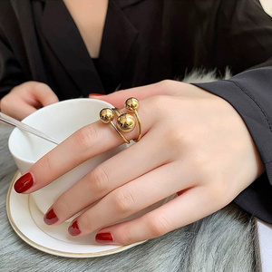 2022 Newest Minimalist Jewelry 18k Gold Plated Geometric Knuckle Rings Dainty Creative Gold Ball Bead Cluster Rings