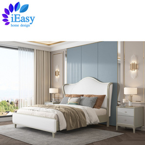 iEasy American luxury style bedroom furniture queen king size bed frame 100% genuine leather headboard upholstered platform