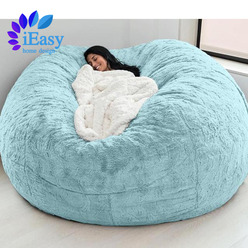 iEasy furniture free sample 7ft fur fabric living room lazy sofa bed giant bean bag cover soft big round bean bag chair sofa