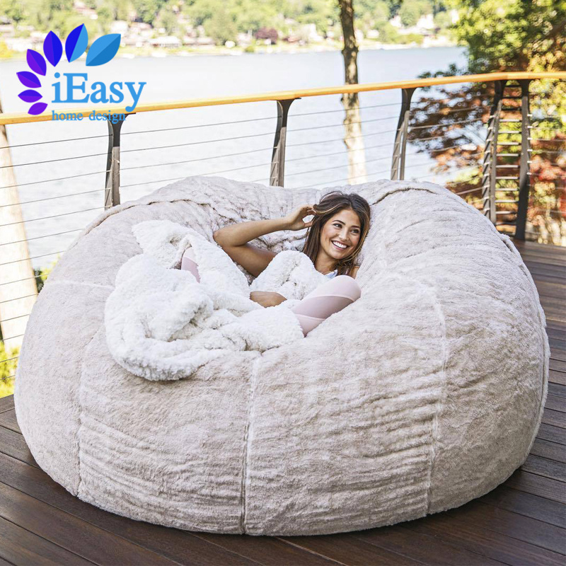 iEasy furniture free sample 7ft fur fabric living room lazy sofa bed giant bean bag cover soft big round bean bag chair sofa