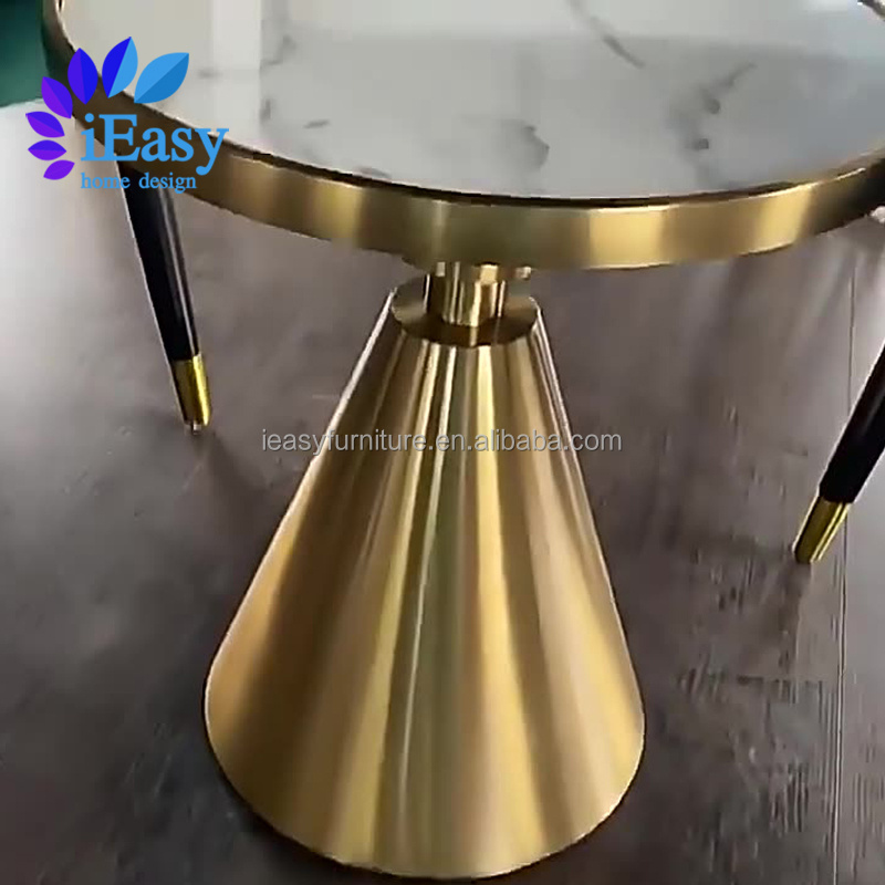 iEasyFurniture Modern White Marble Brushed Stainless Steel Gold Metal Base Small Round Side Table Corner Metal End Tea Table