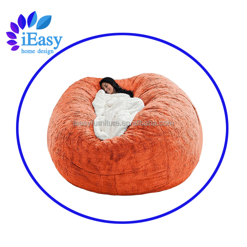 iEasy furniture free sample 7ft fur fabric living room lazy sofa bed giant bean bag cover soft big round bean bag chair sofa